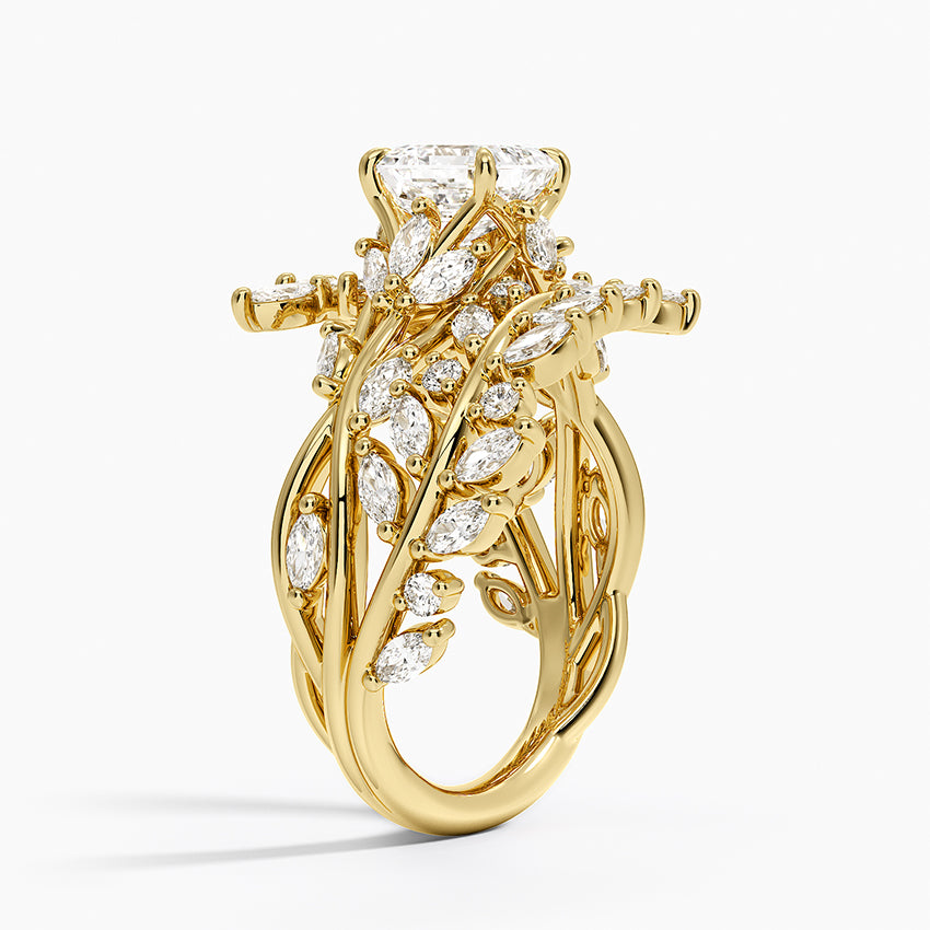 Secret Garden Wrap Diamond Ring Yellow Gold 18k Asscher Engagement Ring