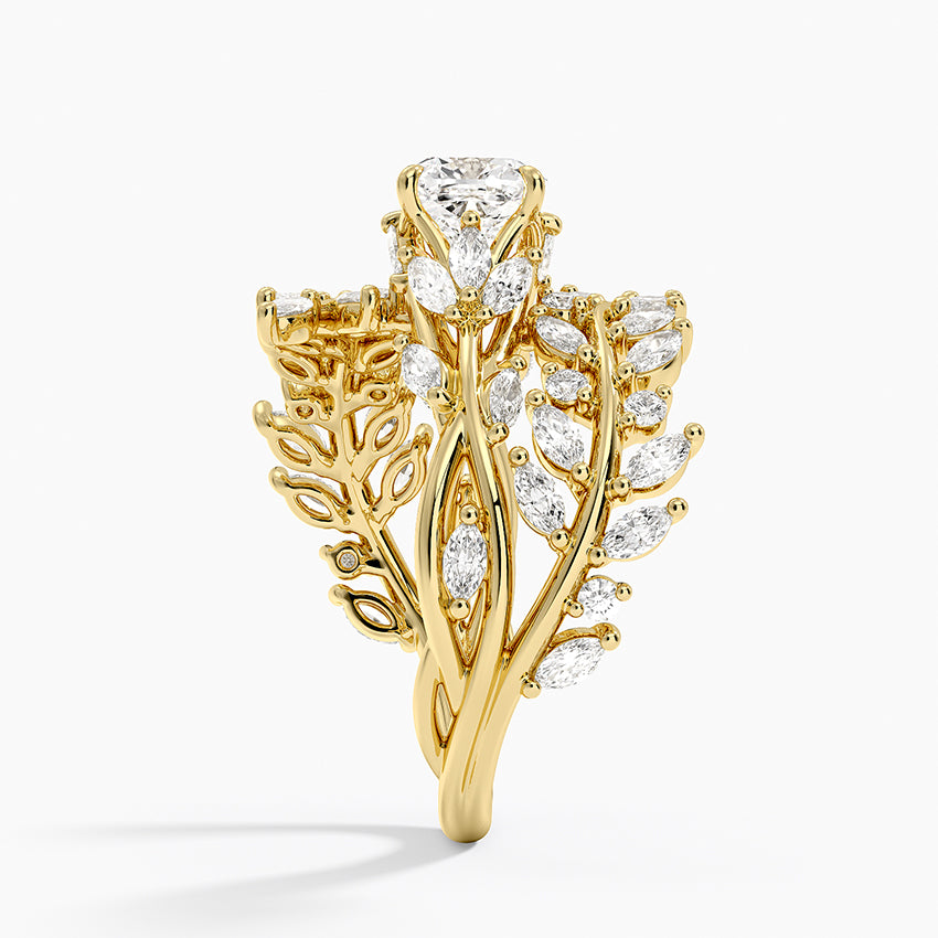 Secret Garden Wrap Diamond Ring Yellow Gold 18k Cushion Engagement Ring