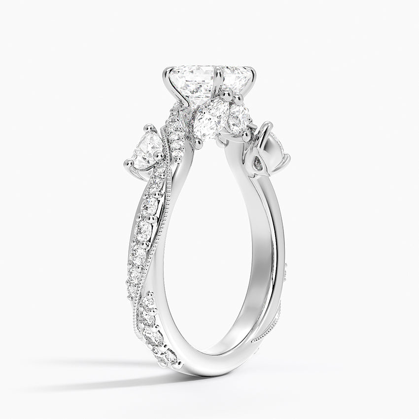 Grand Camellia Diamond Ring Platinum Asscher Engagement Ring