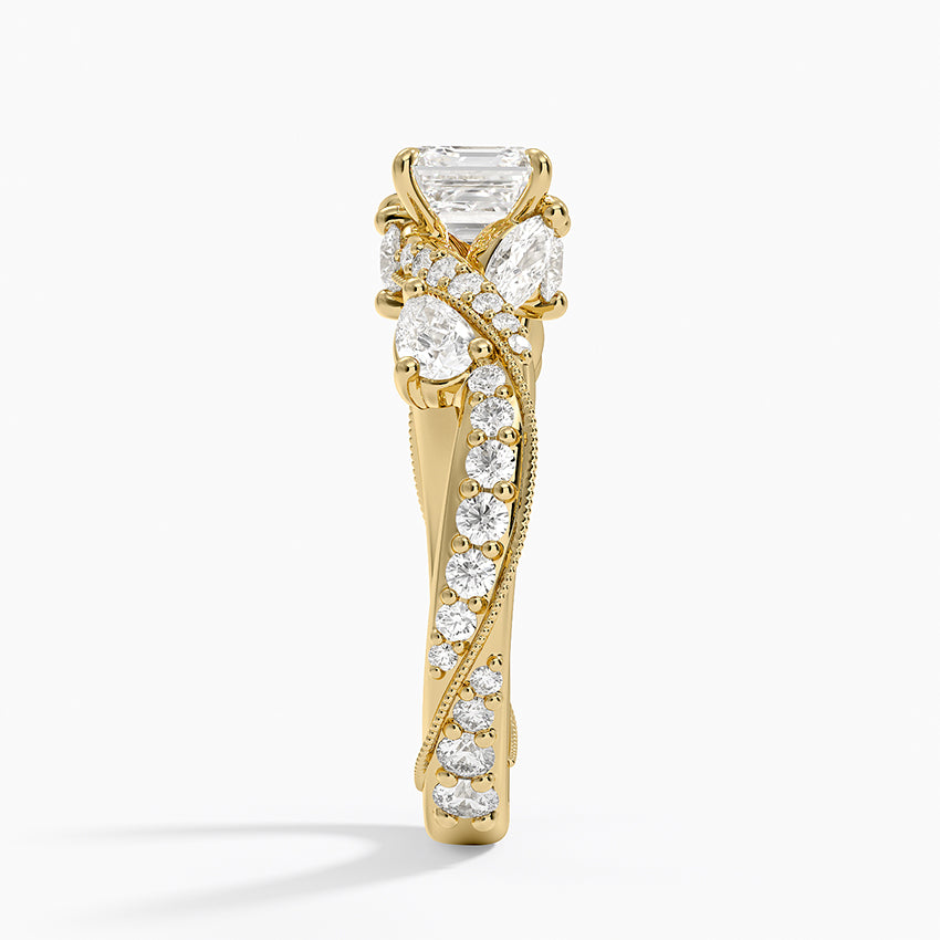 Grand Camellia Diamond Ring Yellow Gold 18k Asscher Engagement Ring
