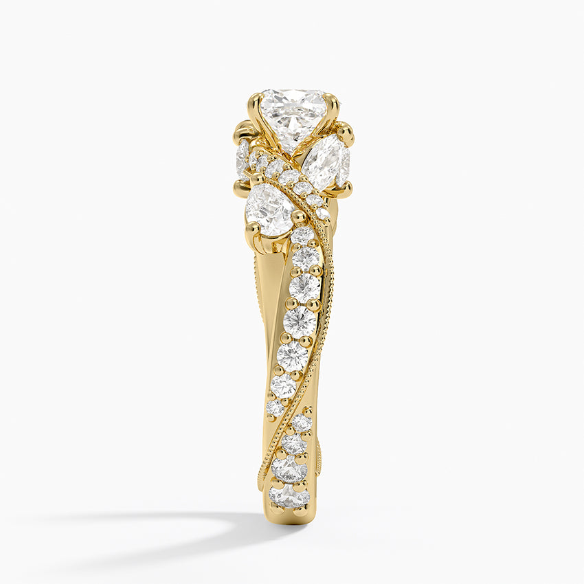 Grand Camellia Diamond Ring Yellow Gold 18k Cushion Engagement Ring