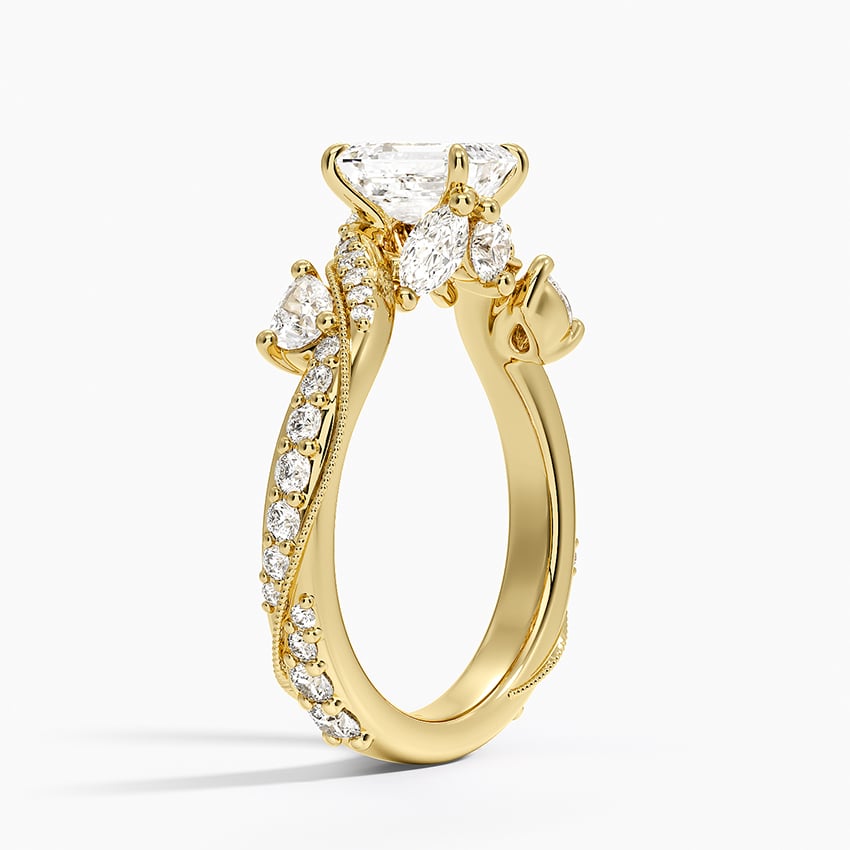 Grand Camellia Diamond Ring Yellow Gold 18k Emerald Engagement Ring