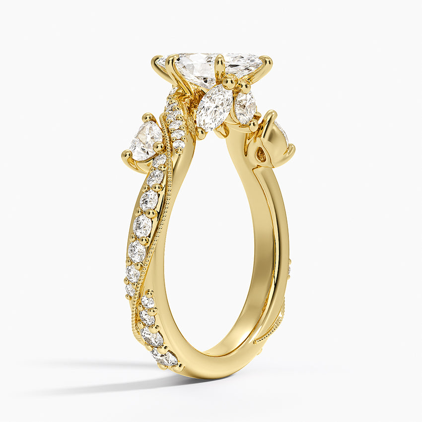 Grand Camellia Diamond Ring Yellow Gold 18k Marquise Engagement Ring