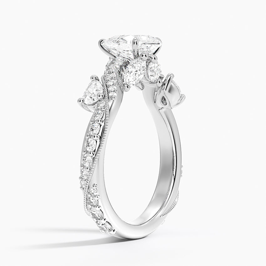 Grand Camellia Diamond Ring Platinum Pear Engagement Ring