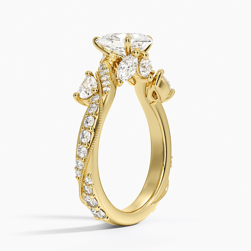 Grand Camellia Diamond Ring Yellow Gold 18k Pear Engagement Ring