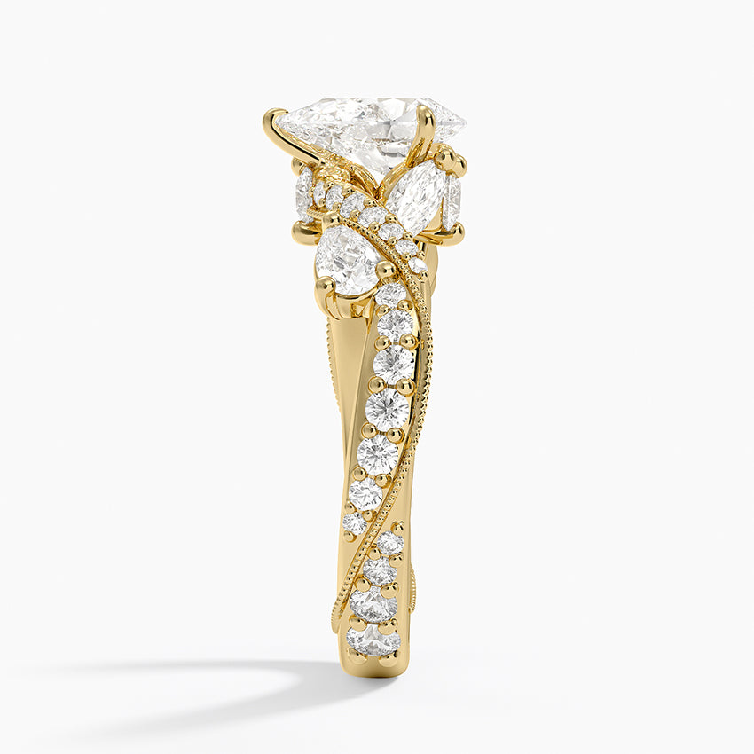 Grand Camellia Diamond Ring Yellow Gold 18k Pear Engagement Ring