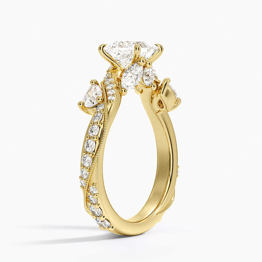 Grand Camellia Diamond Ring Yellow Gold 18k Princess Engagement Ring
