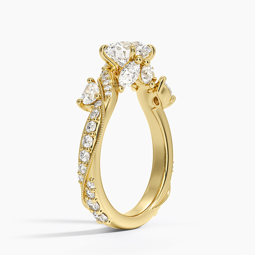 Grand Camellia Diamond Ring Yellow Gold 18k Round Engagement Ring
