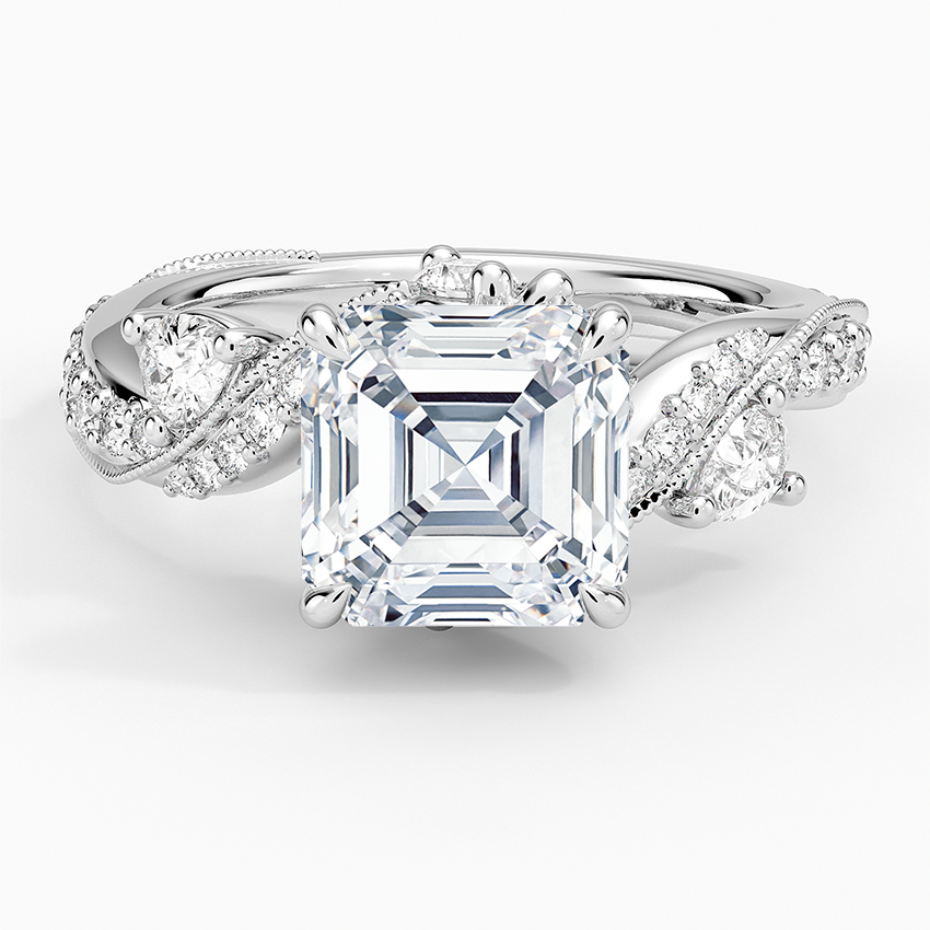Grand Camellia Diamond Ring Platinum Asscher Engagement Ring