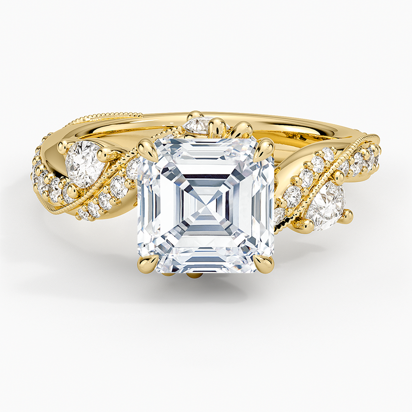 Grand Camellia Diamond Ring Yellow Gold 18k Asscher Engagement Ring