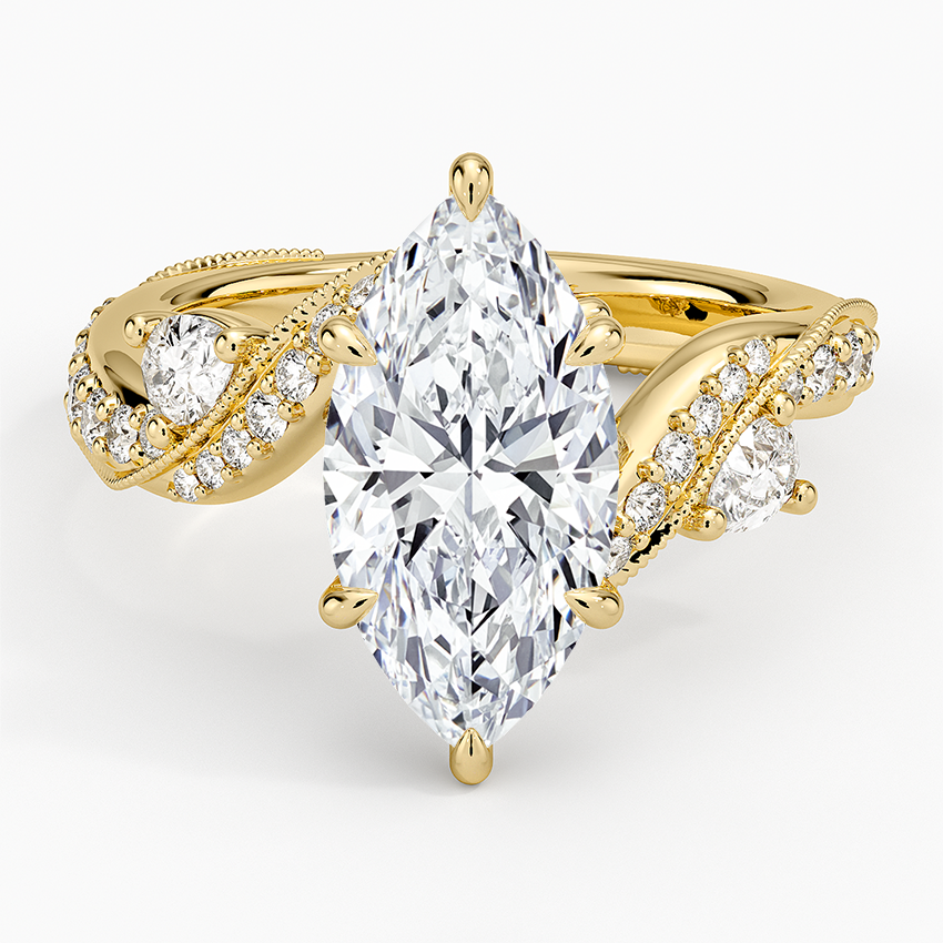 Grand Camellia Diamond Ring Yellow Gold 18k Marquise Engagement Ring