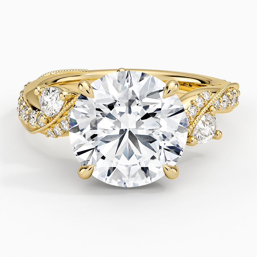 Grand Camellia Diamond Ring Yellow Gold 18k Round Engagement Ring