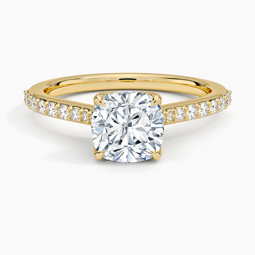 Elodie Cathedral Diamond Ring Yellow Gold 18k Cushion Engagement Ring