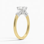 Mixed Metal Symphony Three Stone Diamond Ring Yellow Gold 18k Asscher Engagement Ring