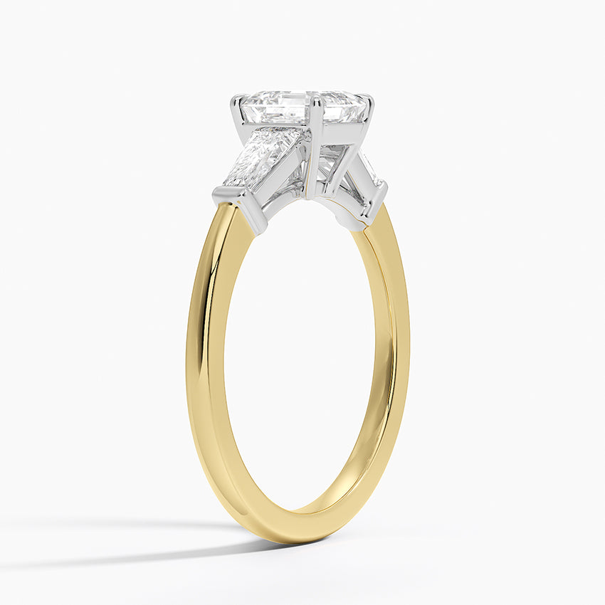 Mixed Metal Symphony Three Stone Diamond Ring Yellow Gold 18k Asscher Engagement Ring
