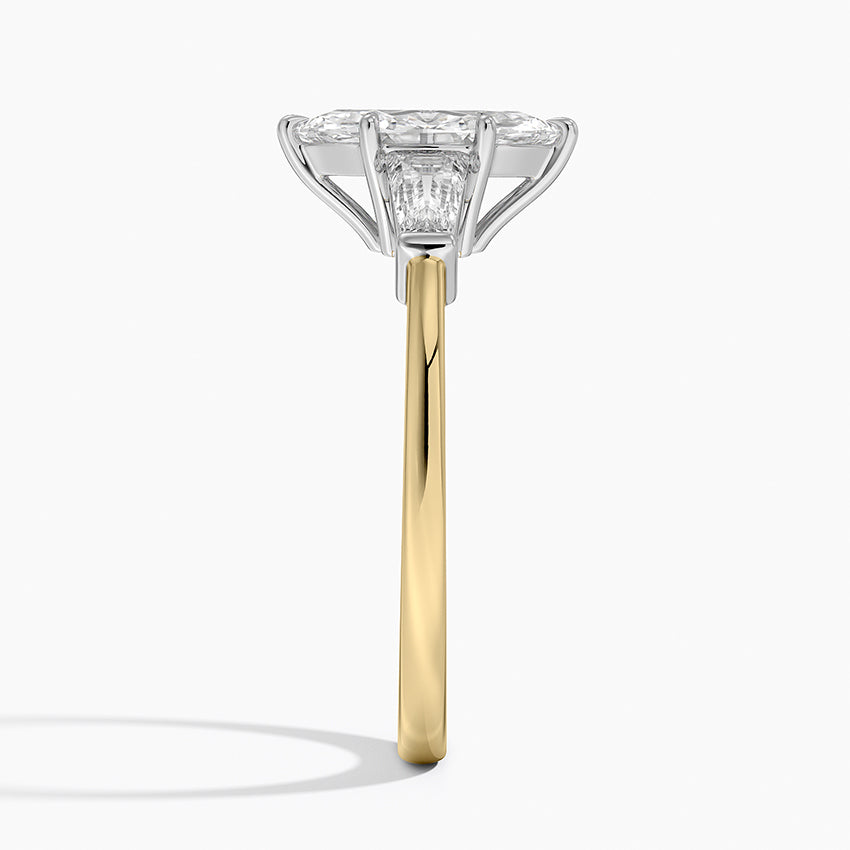 Mixed Metal Symphony Three Stone Diamond Ring Yellow Gold 18k Marquise Engagement Ring