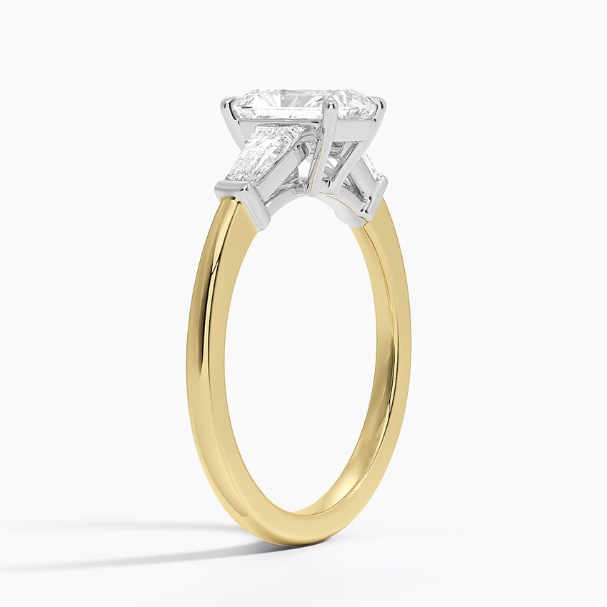 Mixed Metal Symphony Three Stone Diamond Ring Yellow Gold 18k Radiant Engagement Ring