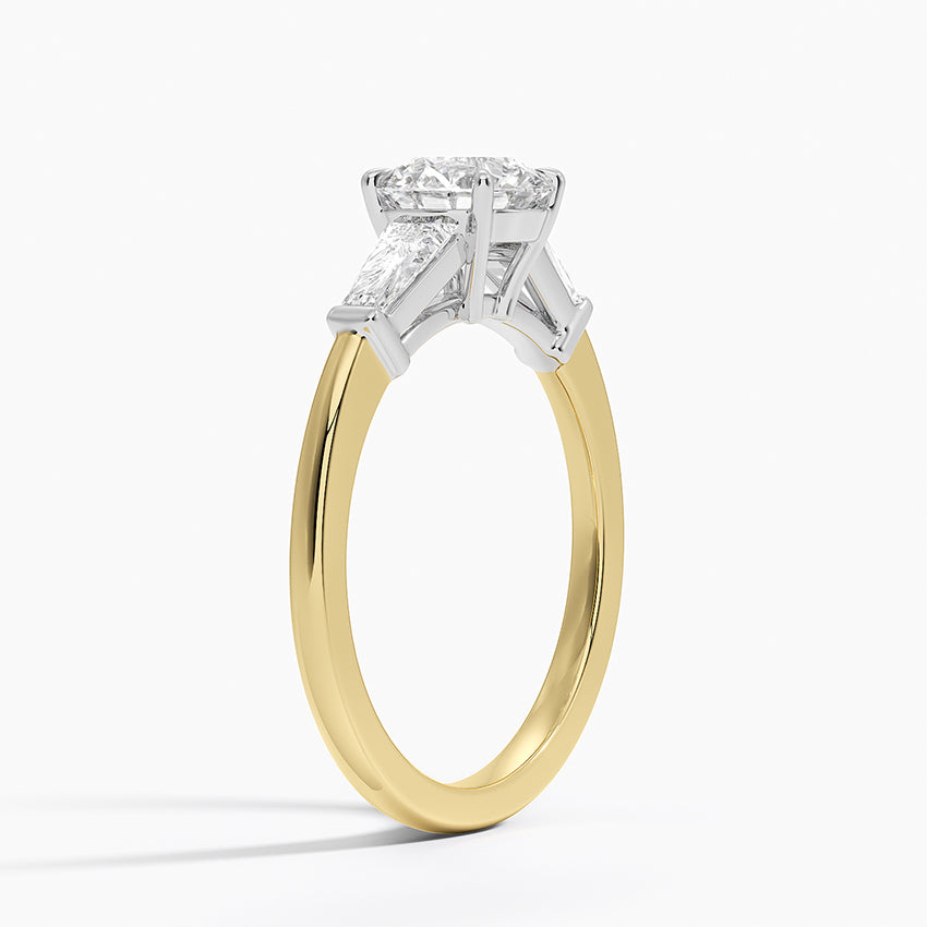 Mixed Metal Symphony Three Stone Diamond Ring Yellow Gold 18k Round Engagement Ring