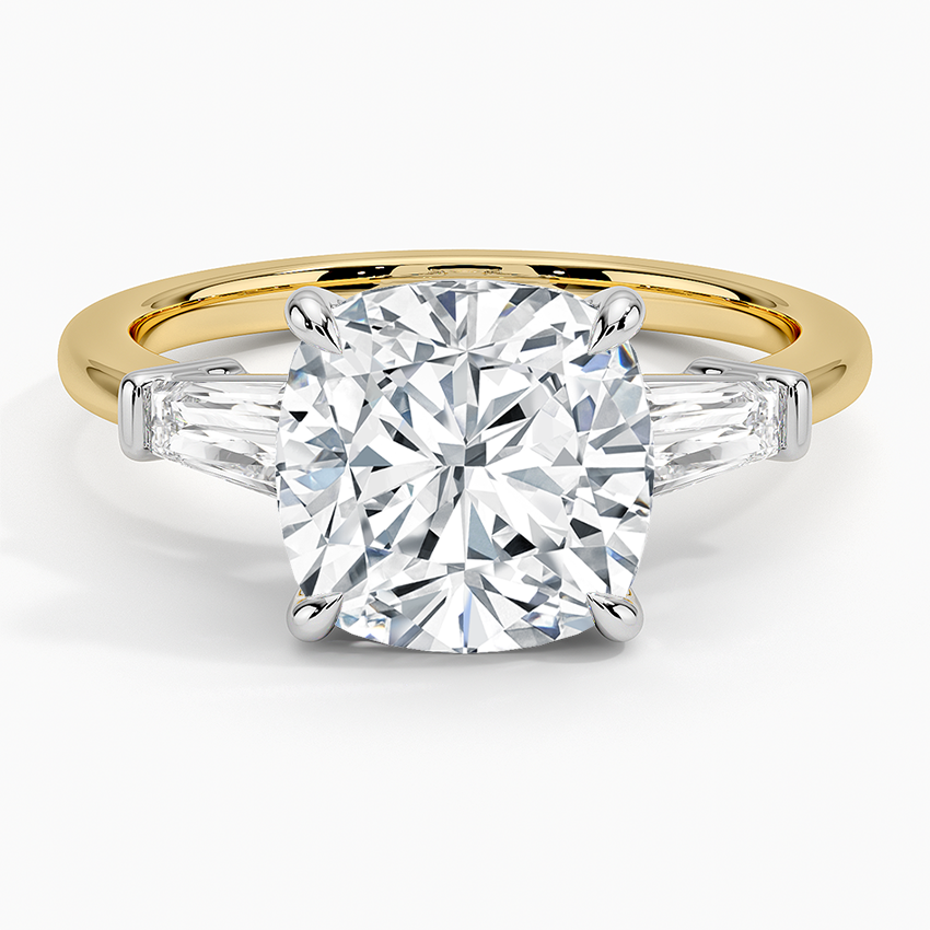 Mixed Metal Symphony Three Stone Diamond Ring White Gold 18k Cushion Engagement Ring