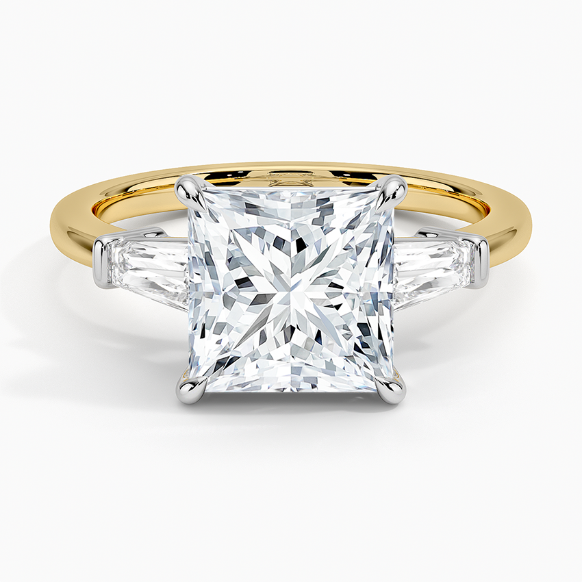 Mixed Metal Symphony Three Stone Diamond Ring White Gold 18k Princess Engagement Ring