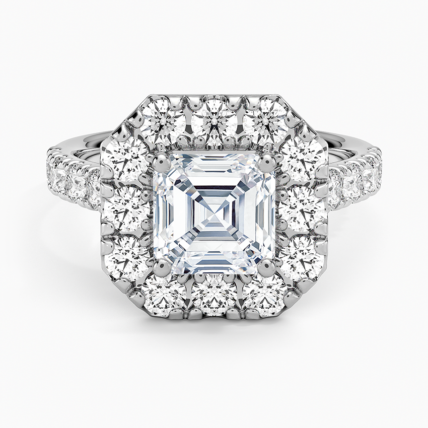 Adele Halo Diamond Ring Platinum Asscher Engagement Ring