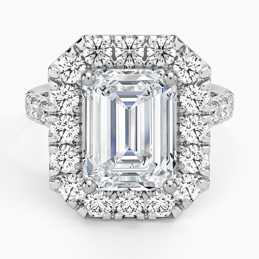 Adele Halo Diamond Ring Platinum Emerald Engagement Ring
