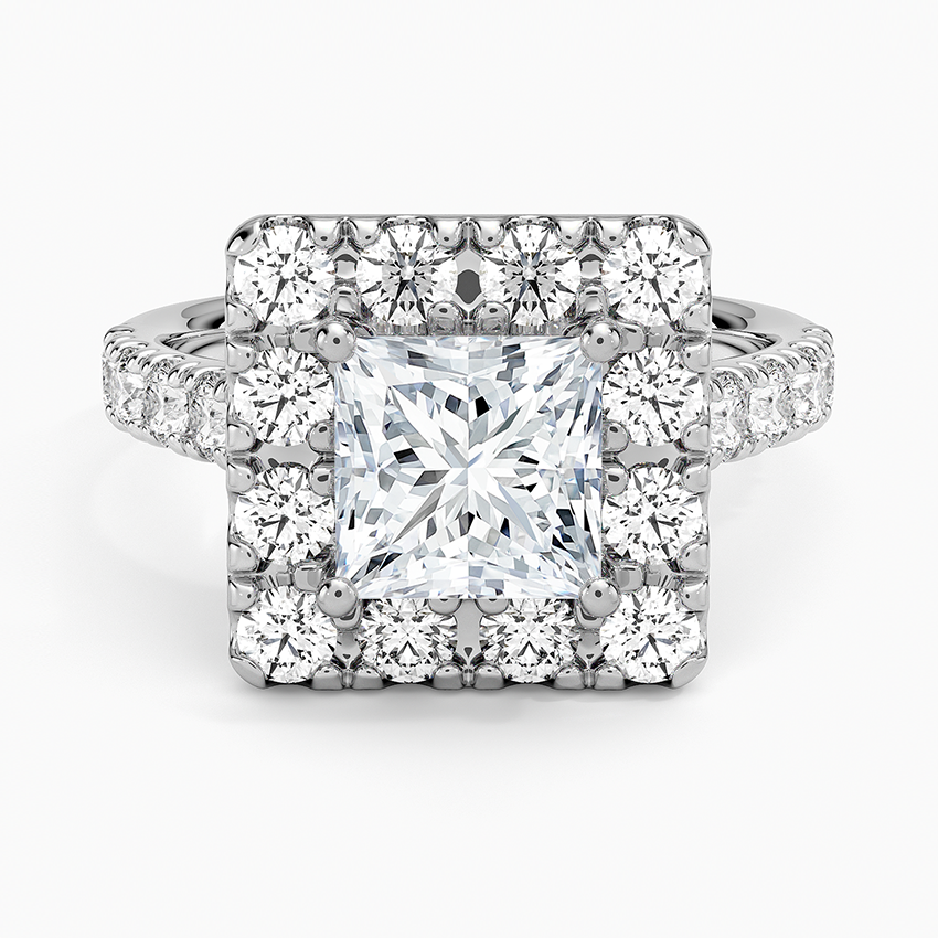 Adele Halo Diamond Ring Platinum Princess Engagement Ring