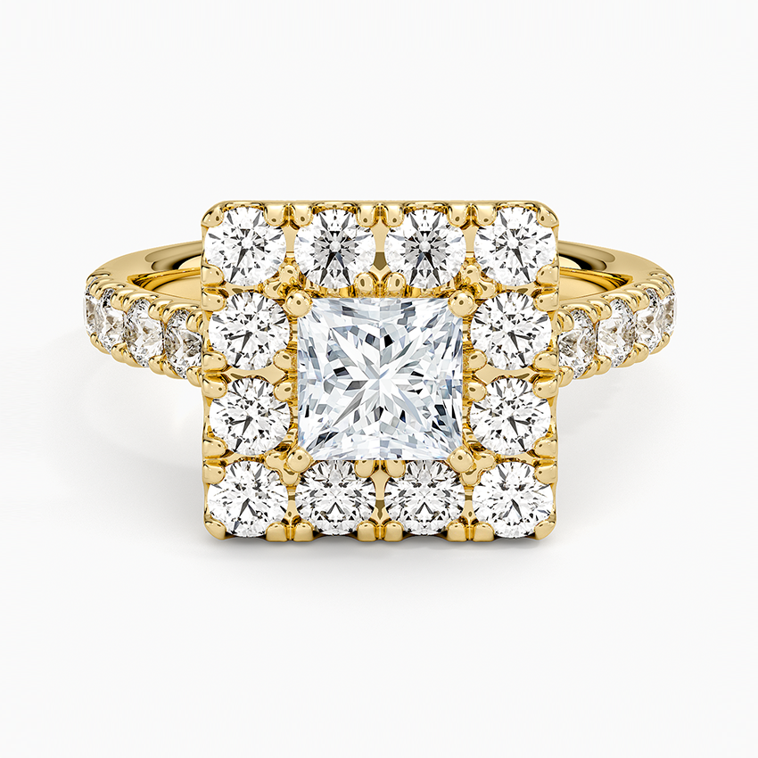 Adele Halo Diamond Ring Yellow Gold 18k Princess Engagement Ring