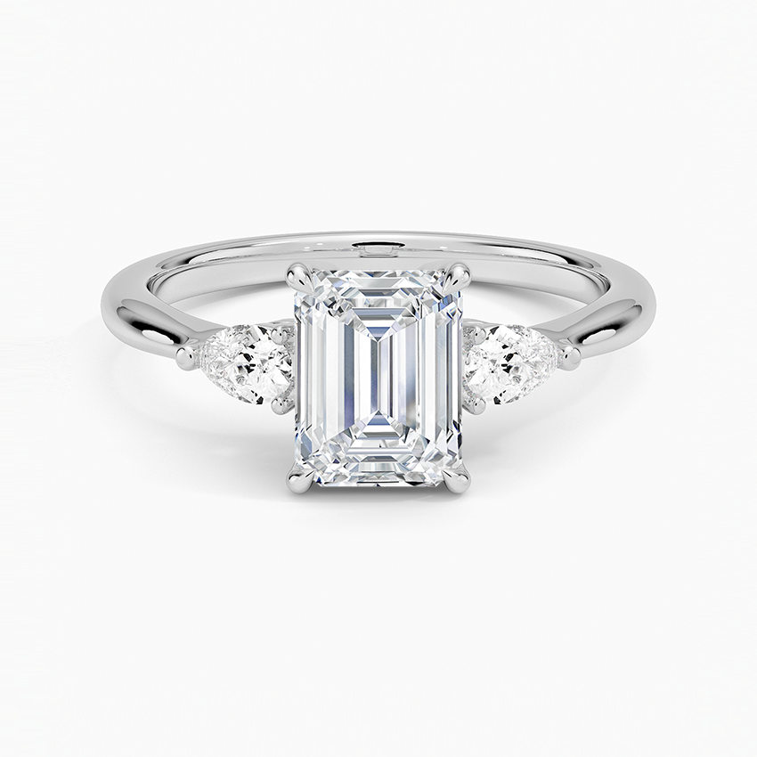 Petite Opera Three Stone Diamond Ring (1/4 ct. tw.) Platinum Emerald Engagement Ring