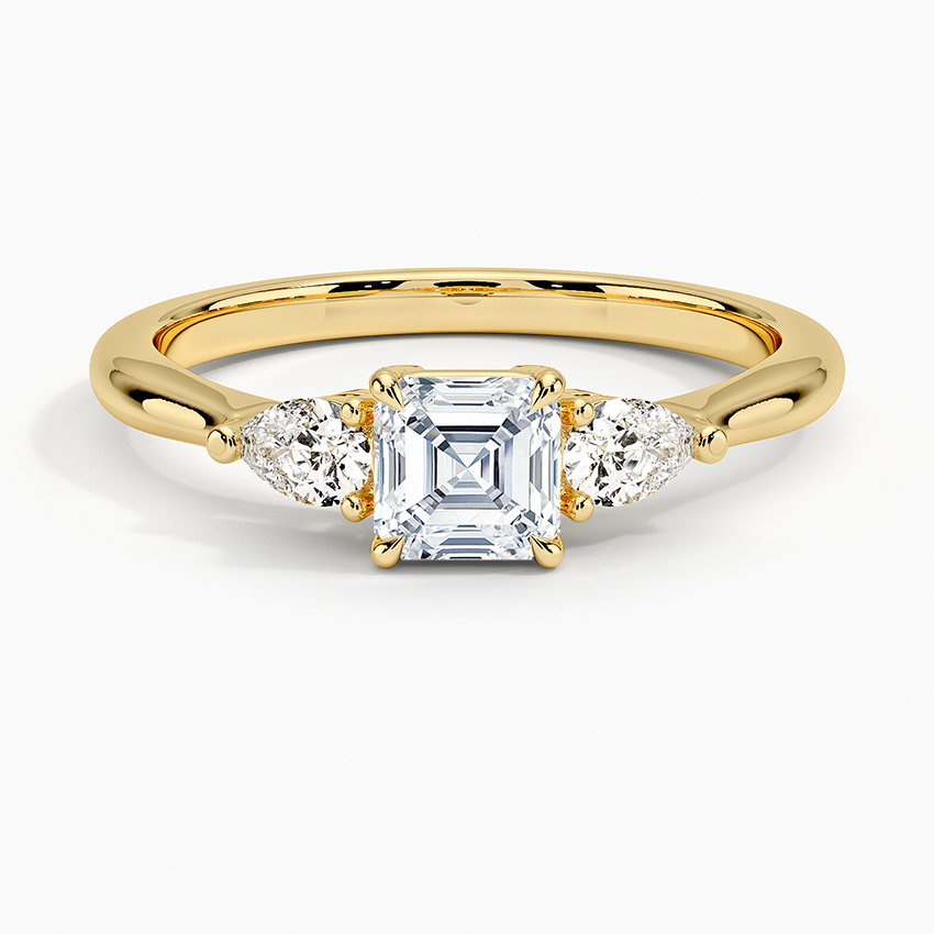 Petite Opera Three Stone Diamond Ring (1/4 ct. tw.) Yellow Gold 18k Asscher Engagement Ring