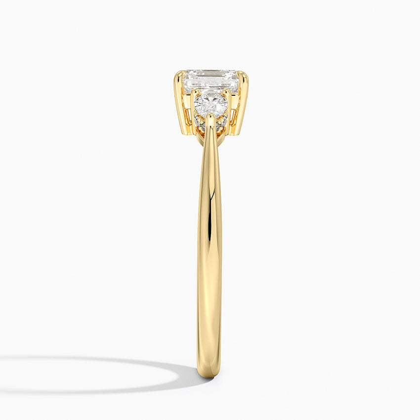 Adorned Petite Opera Three Stone Diamond Ring Yellow Gold 18k Asscher Engagement Ring