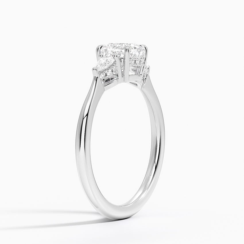 Adorned Petite Opera Three Stone Diamond Ring Platinum Cushion Engagement Ring