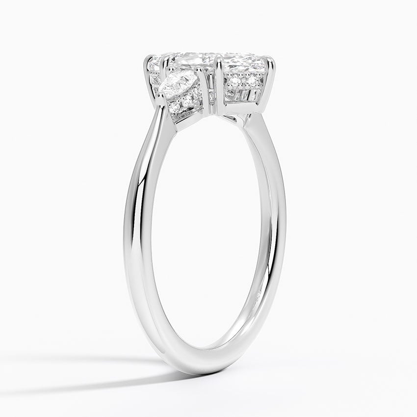 Adorned Petite Opera Three Stone Diamond Ring Platinum Marquise Engagement Ring