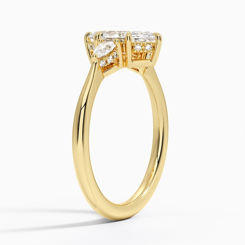 Adorned Petite Opera Three Stone Diamond Ring Yellow Gold 18k Marquise Engagement Ring