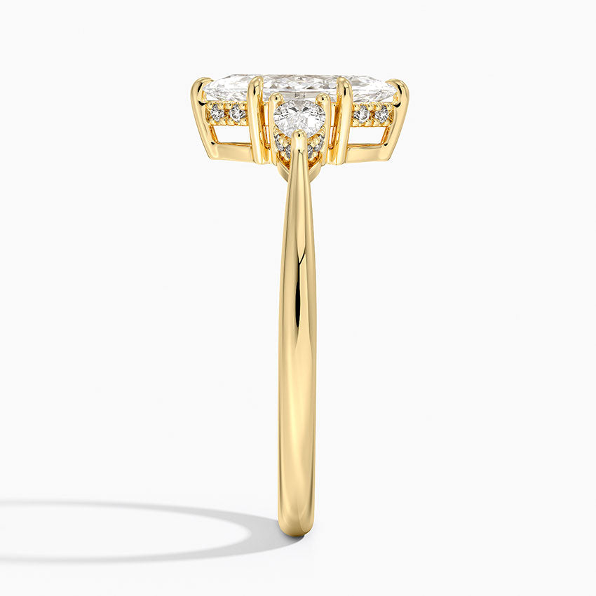 Adorned Petite Opera Three Stone Diamond Ring Yellow Gold 18k Marquise Engagement Ring