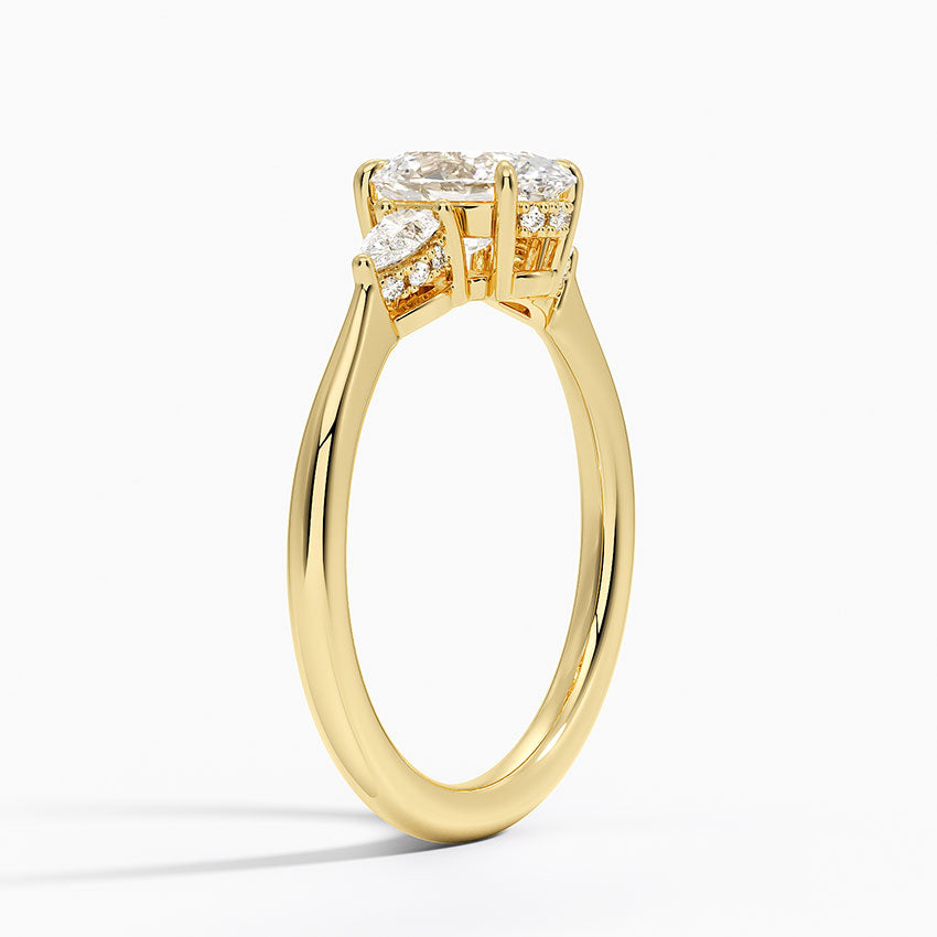 Adorned Petite Opera Three Stone Diamond Ring Yellow Gold 18k Oval Engagement Ring