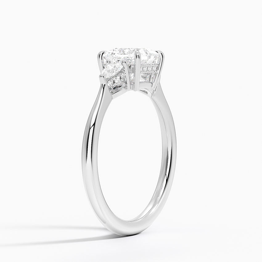 Adorned Petite Opera Three Stone Diamond Ring Platinum Princess Engagement Ring