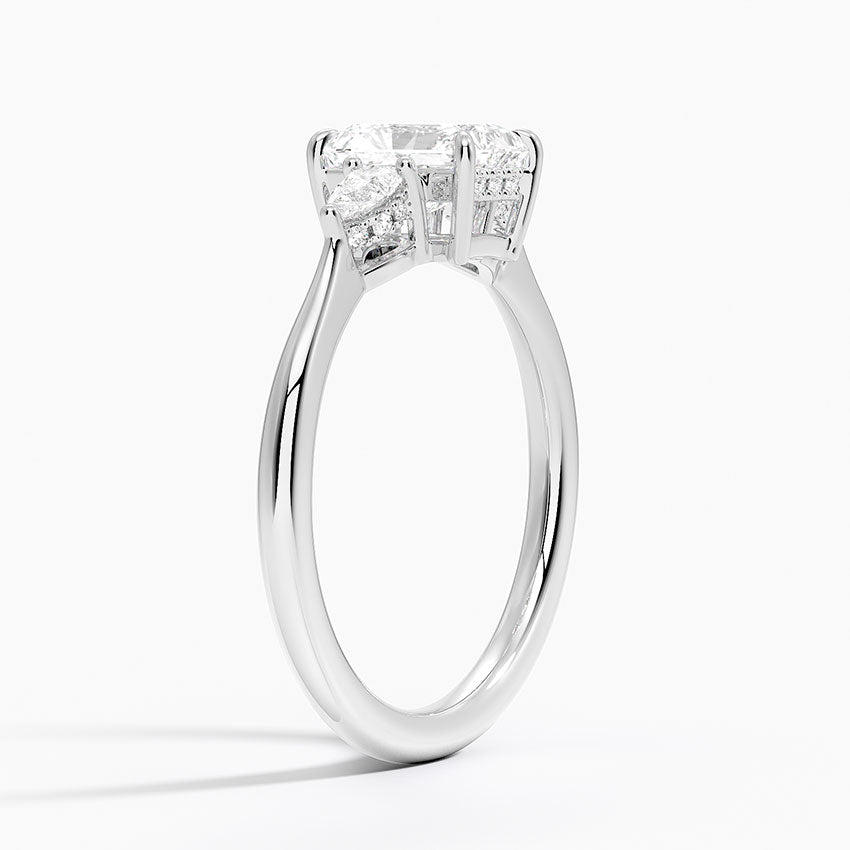 Adorned Petite Opera Three Stone Diamond Ring Platinum Radiant Engagement Ring