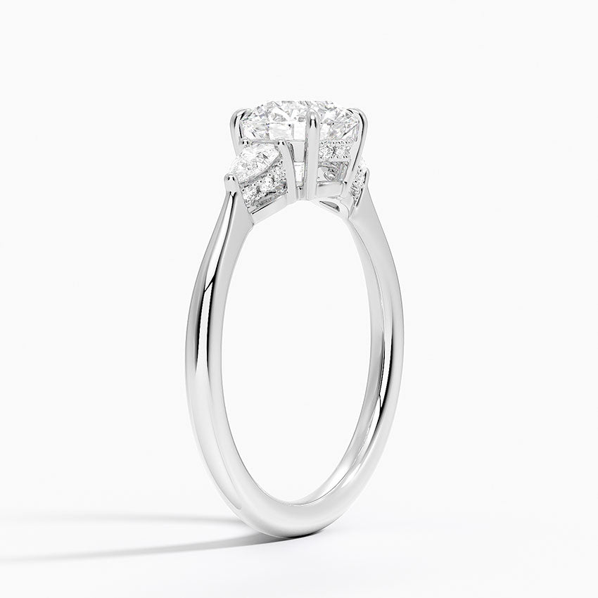 Adorned Petite Opera Three Stone Diamond Ring Platinum Round Engagement Ring