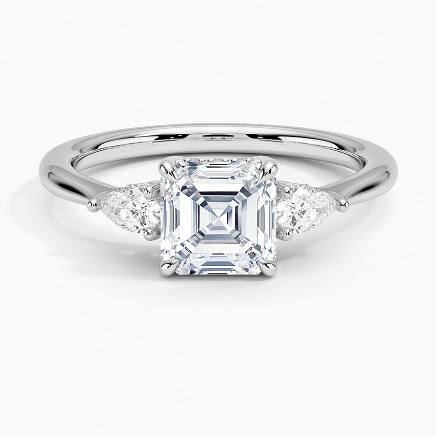 Adorned Petite Opera Three Stone Diamond Ring Platinum Asscher Engagement Ring
