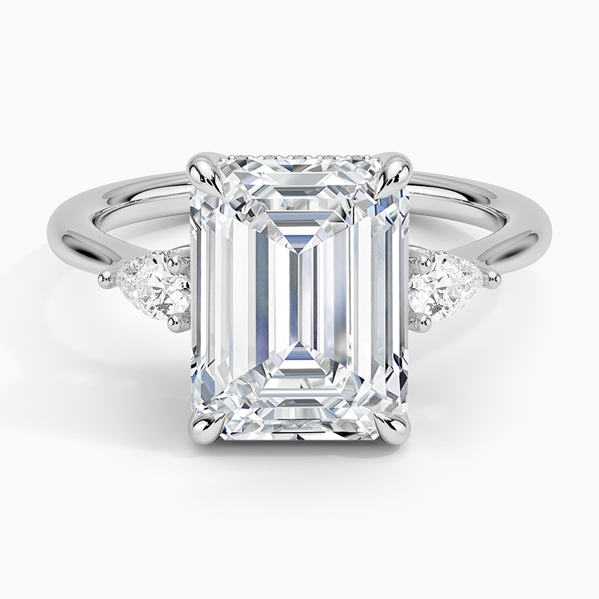 Adorned Petite Opera Three Stone Diamond Ring Platinum Emerald Engagement Ring
