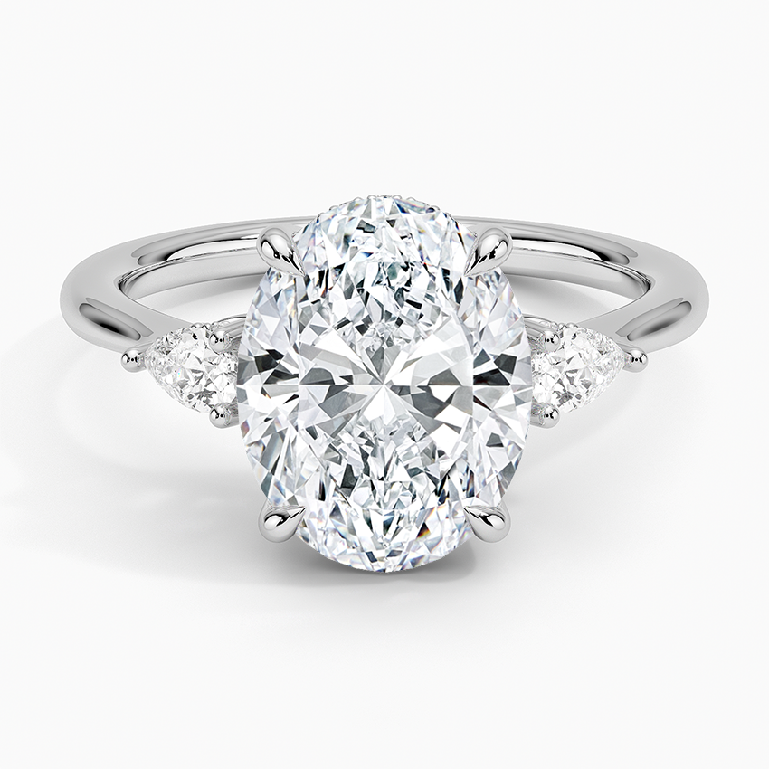 Adorned Petite Opera Three Stone Diamond Ring Platinum Oval Engagement Ring