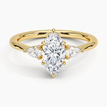 Adorned Petite Opera Three Stone Diamond Ring Yellow Gold 18k Marquise Engagement Ring