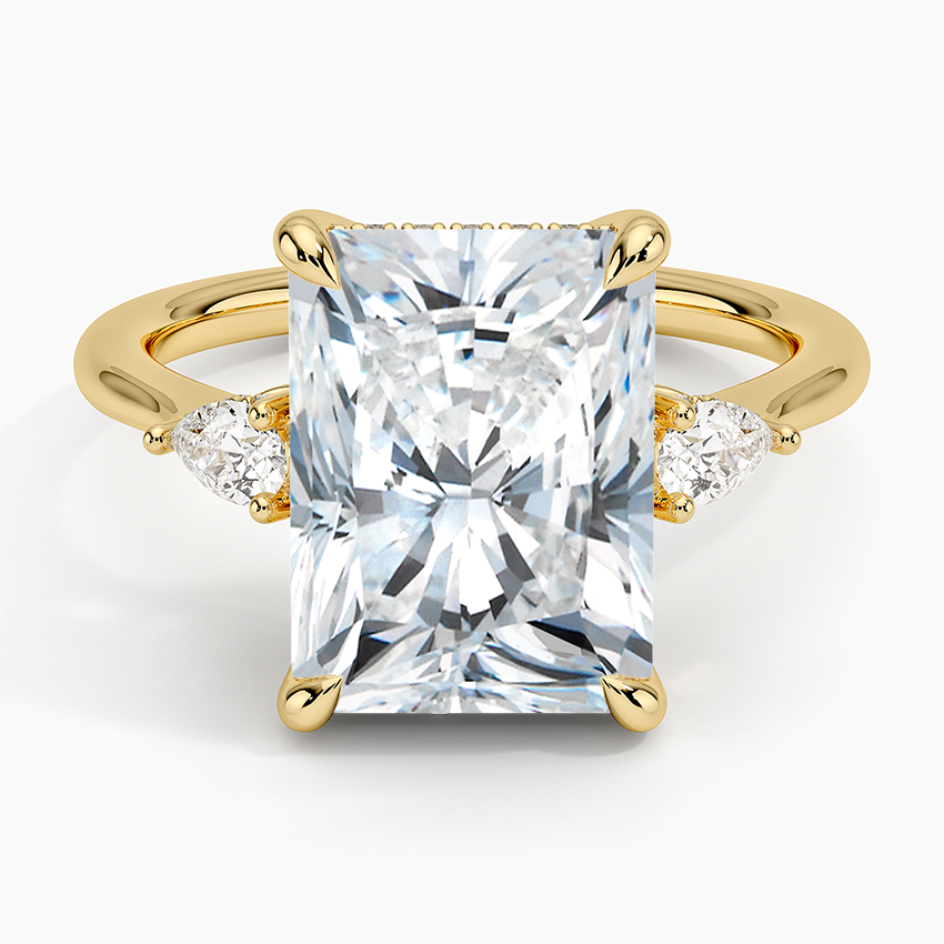 Adorned Petite Opera Three Stone Diamond Ring Yellow Gold 18k Radiant Engagement Ring