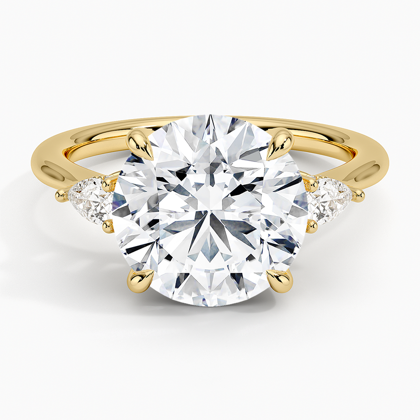 Adorned Petite Opera Three Stone Diamond Ring Yellow Gold 18k Round Engagement Ring