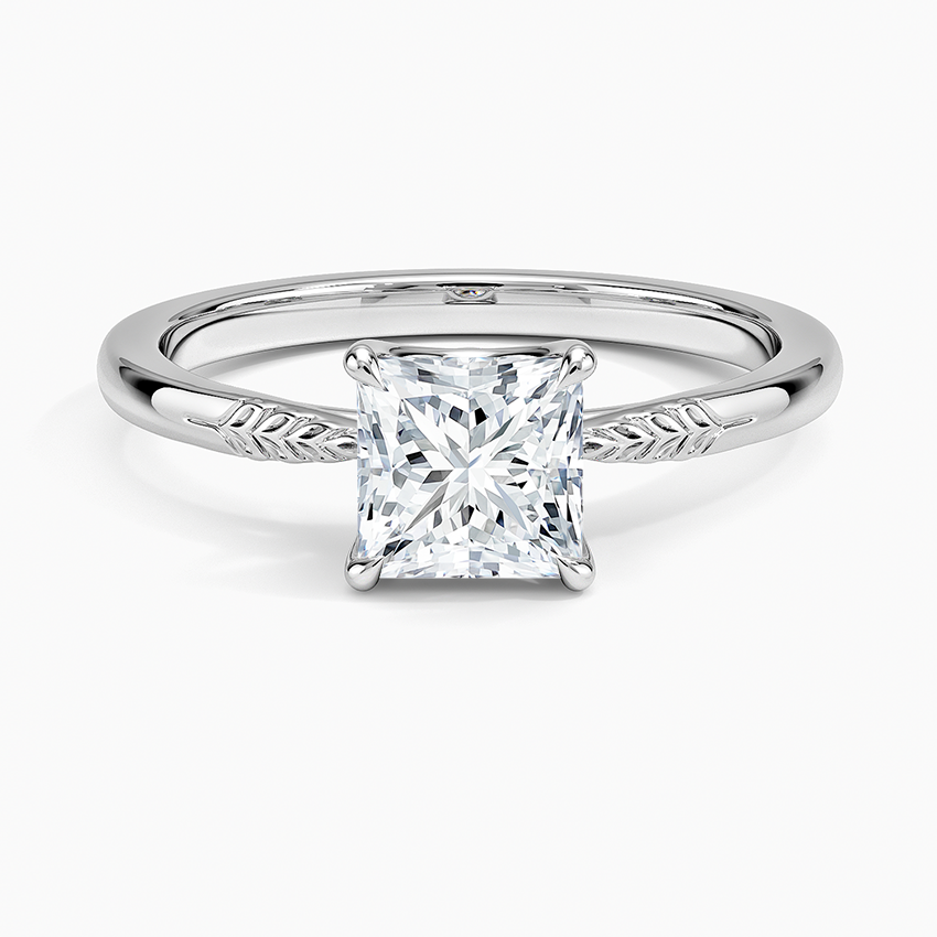 Laurel Engraved Ring Platinum Princess Engagement Ring