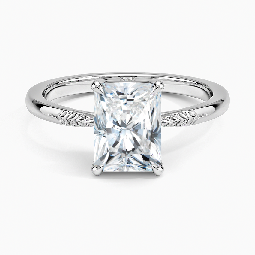 Laurel Engraved Ring Platinum Radiant Engagement Ring
