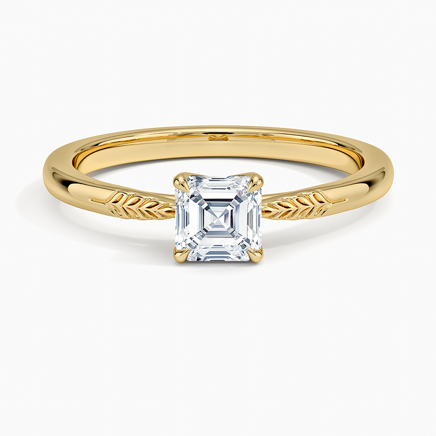 Laurel Engraved Ring Yellow Gold 18k Asscher Engagement Ring