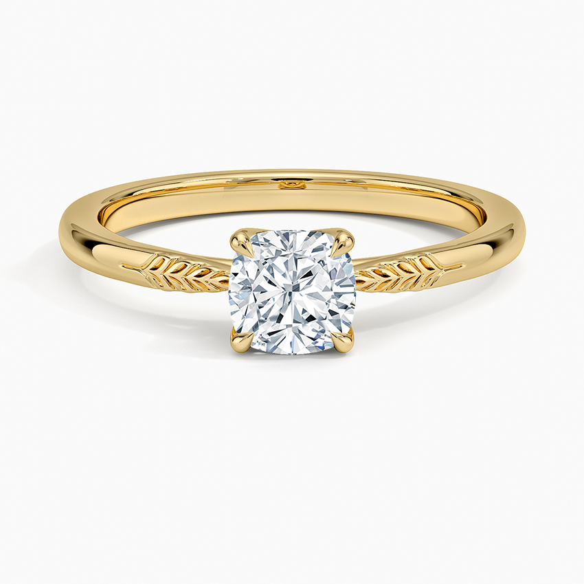 Laurel Engraved Ring Yellow Gold 18k Cushion Engagement Ring