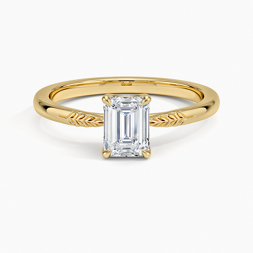 Laurel Engraved Ring Yellow Gold 18k Emerald Engagement Ring